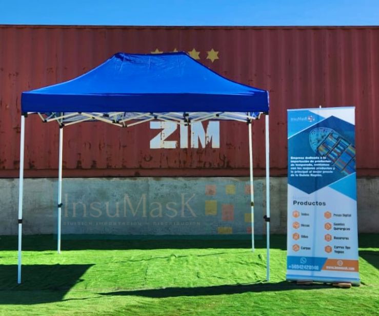 TOLDO 3X4,5 HEXAGONAL PREMIUM AUTOMATICO AZUL/ BLANCO - Imagen 2